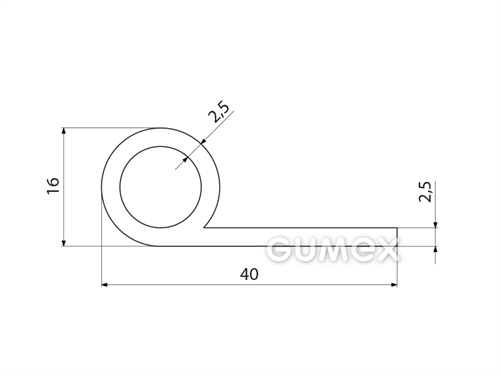 Silikonový profil tvaru "P" s dutinkou, 40x16/2,5mm, 60°ShA, -60°C/+180°C, transparentní